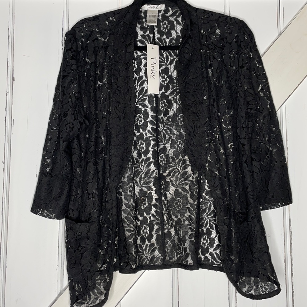 Pinky - Black Lace w/Pocket Blazer Sz Large NWT